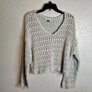 American Eagle Crochet V Neck Boho Festive Layering Sweater Sz L